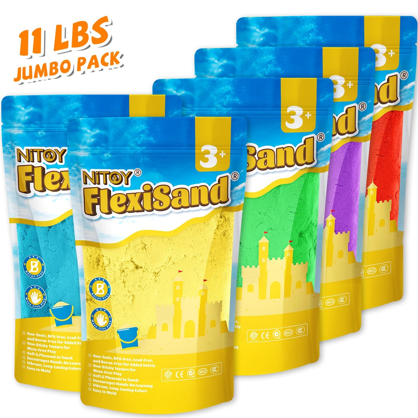 NiToy FlexiSand 11 lbs Moldable Self-Sticking Sand, Never Dries Out Fun for 3 Years and Up Kids Bulk Refill for Sensory Sand Box