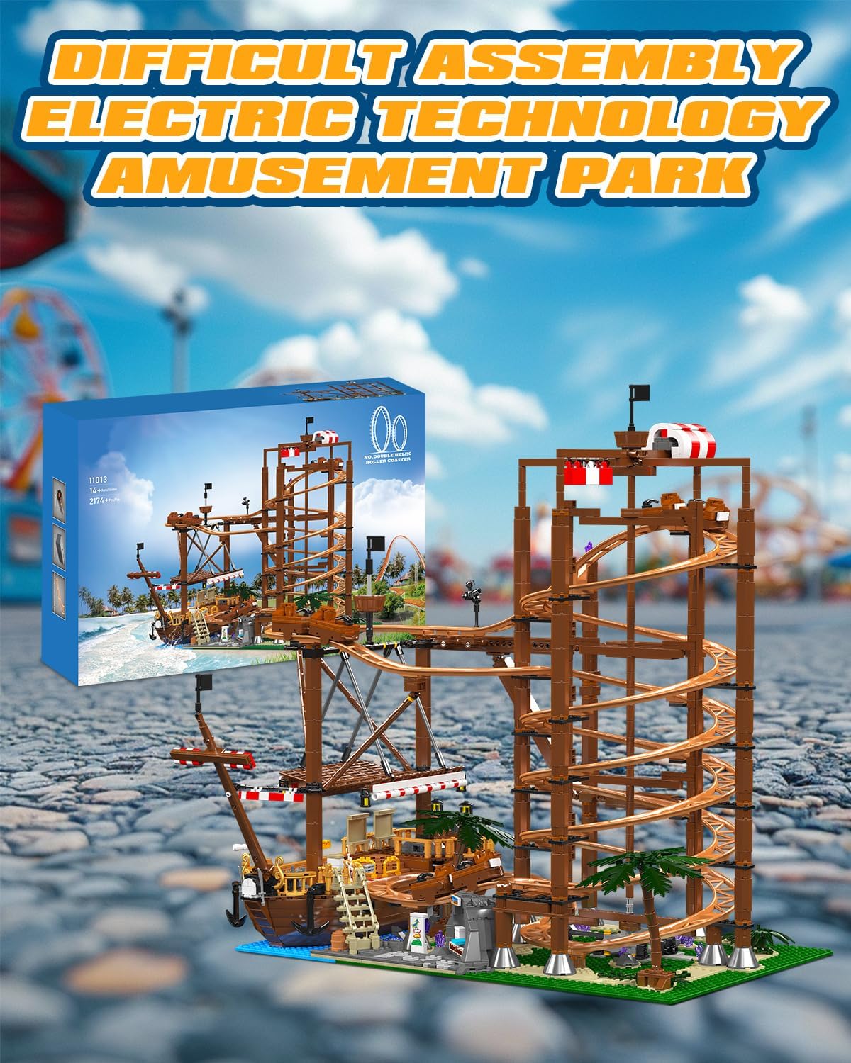 Sosuy Roller-Coaster Building Set, Electric Motorized Amusement Park Toy, Large 2174pcs, Plastic, for Kids Ages 6+