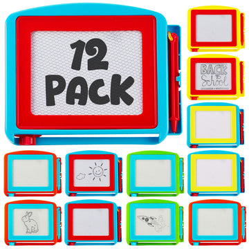 Bedwina Magnetic Drawing Board For Kids - (Pack Of 12) Erasable Doodle Sketch Tablet And Travel Drawing Pad For Kids Boys And Girls, Birthday Party Favors And Party Stocking Stuffers For Kids