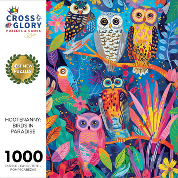 Cross & Glory 1000 Piece Jigsaw Puzzle - Hootenanny Design, Large Size, 1.8MM Thickness Cardboard, Vibrant Owl & Garden Theme