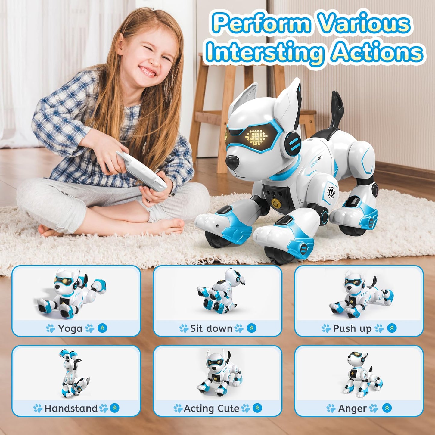 Smart Robots Dog Toy For Kids, Programmable Interactive Rc Robotic Pets With Voice Control And Touch Sensory, Imitates Animals Music Dancing, Present For Kids Boys And Girls