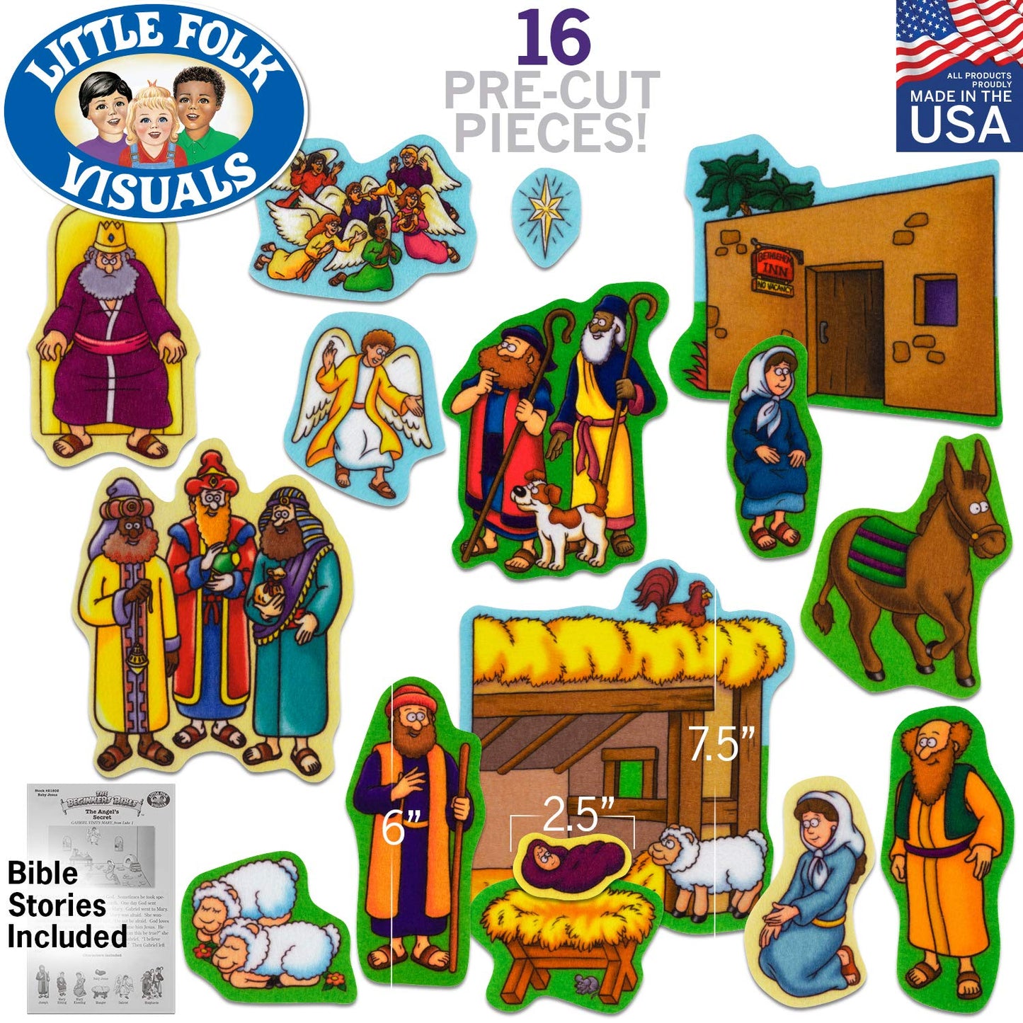 Little Folk Visuals Beginners Bible: Baby Jesus Precut Flannel/Felt Board Figures, 16 Pieces Set