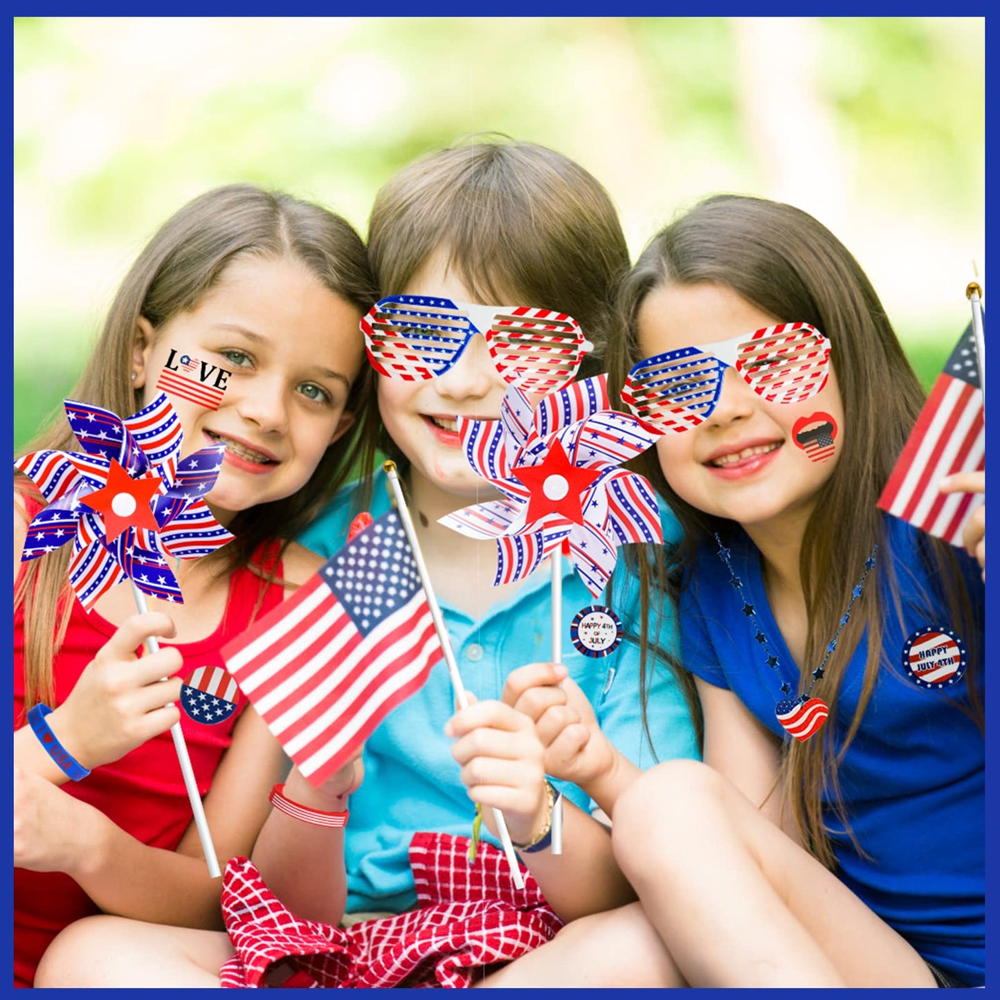 4Th Of July Decorations, 138Pcs Patriotic Party Favors Supplies American Stick Flag, Pinwheels, Tattoos, Rubber Bracelets, Brooch, Necklaces For Independence Day Memorial Day Accessories Parades