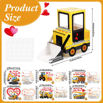 Pasimy DIY Valentines Day Mailbox with 33 Construction Vehicle Cards Valentines Day Crafts for Kids Bulldozer Mailbox Classroom