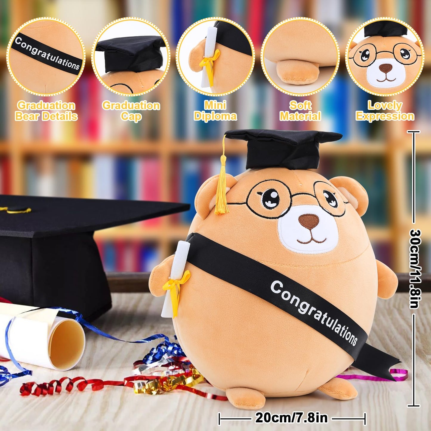 Emoin Graduation Bear Stuffed Animal Graduation Plush Gifts For Class Of 2025 Kindergarten Preschool, 11.8'' Soft Graduation Ani