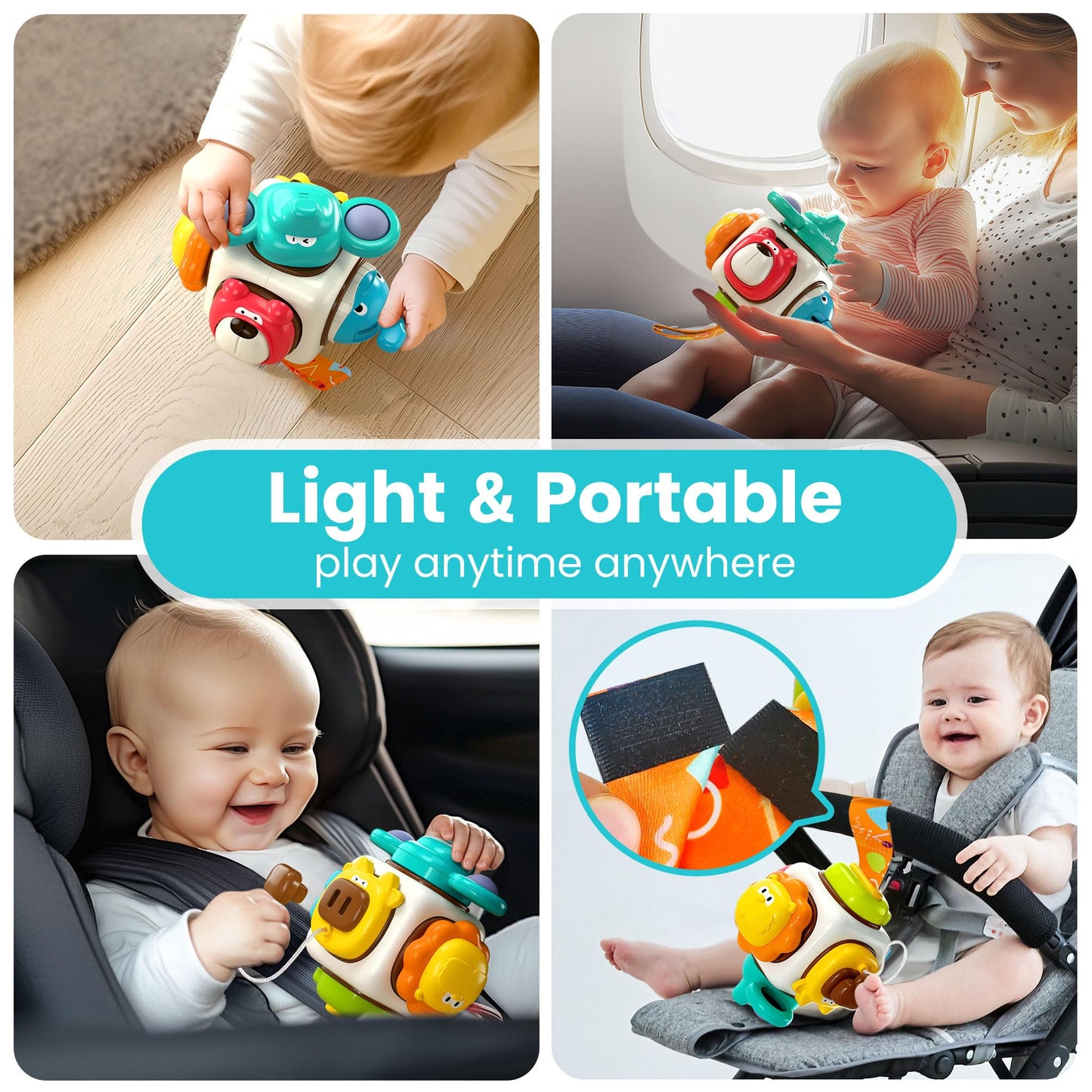 Iplay, Ilearn 6 In 1 Baby Busy Board Cube, Montessori Sensory Toy Toddler 1-3, Infant Carseat Plane Travel, Kid Animal Cube Lear