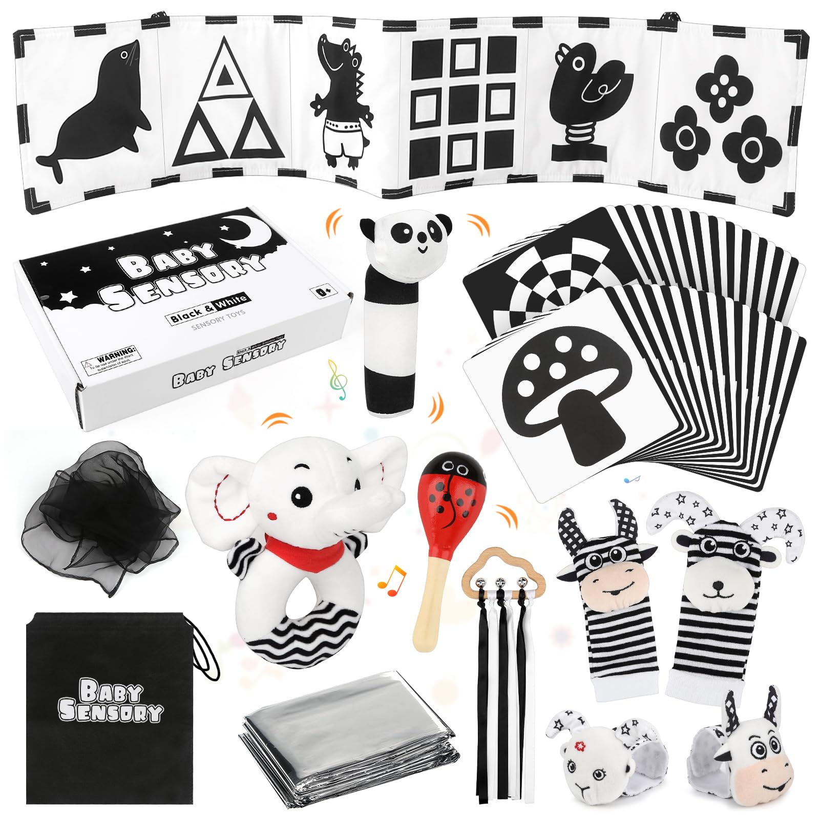 Dreamon 32 Pcs Black And White High Contrast Baby Toys For Newborn - Baby Sensory Toys For 0-3 Months Brain Development - Infant Toys For 0-6-12 Months Boy Girl Gifts - Montessori Tummy Time Toys