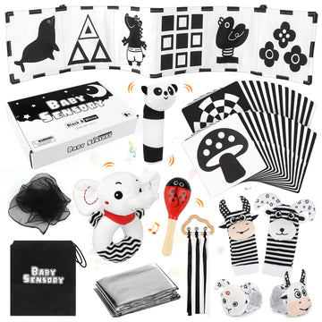 Dreamon 32 Pcs Black And White High Contrast Baby Toys For Newborn - Baby Sensory Toys For 0-3 Months Brain Development - Infant Toys For 0-6-12 Months Boy Girl Gifts - Montessori Tummy Time Toys