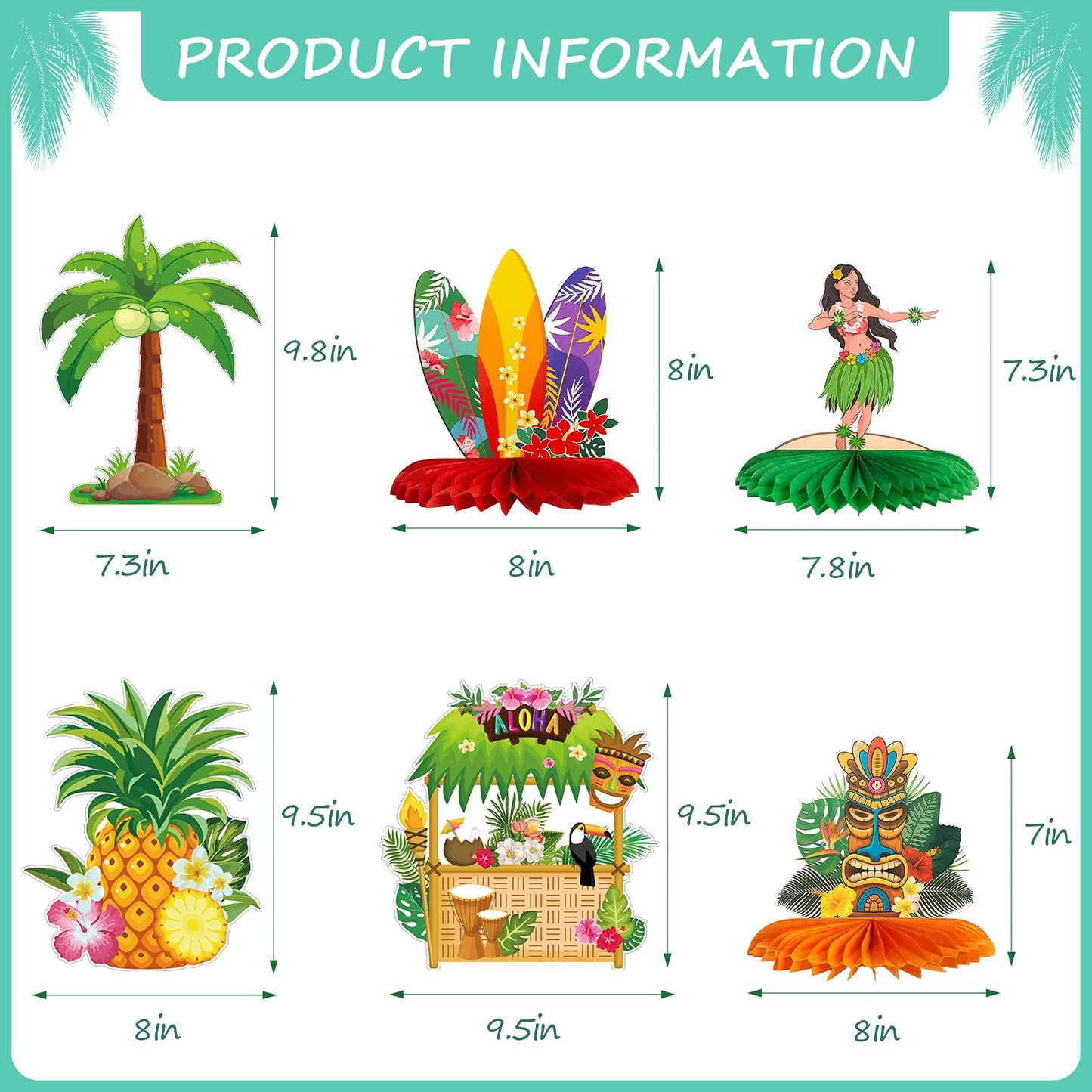 10 Pieces Hawaiian Luau Honeycomb Table Centerpiece Tiki Honeycomb Centerpieces Tropical Table Centerpiece 3D Flamingo Table Dec