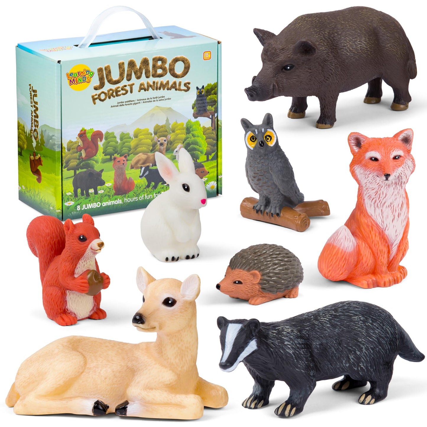 Learning Minds Set of 8 Jumbo Forest Animal Figures - Woodland Animals for Toddlers Age 1-3 - Toy for Kids Age 18 Months Plus - Wild Animal Toys for Kids 1 2 3 Years Old