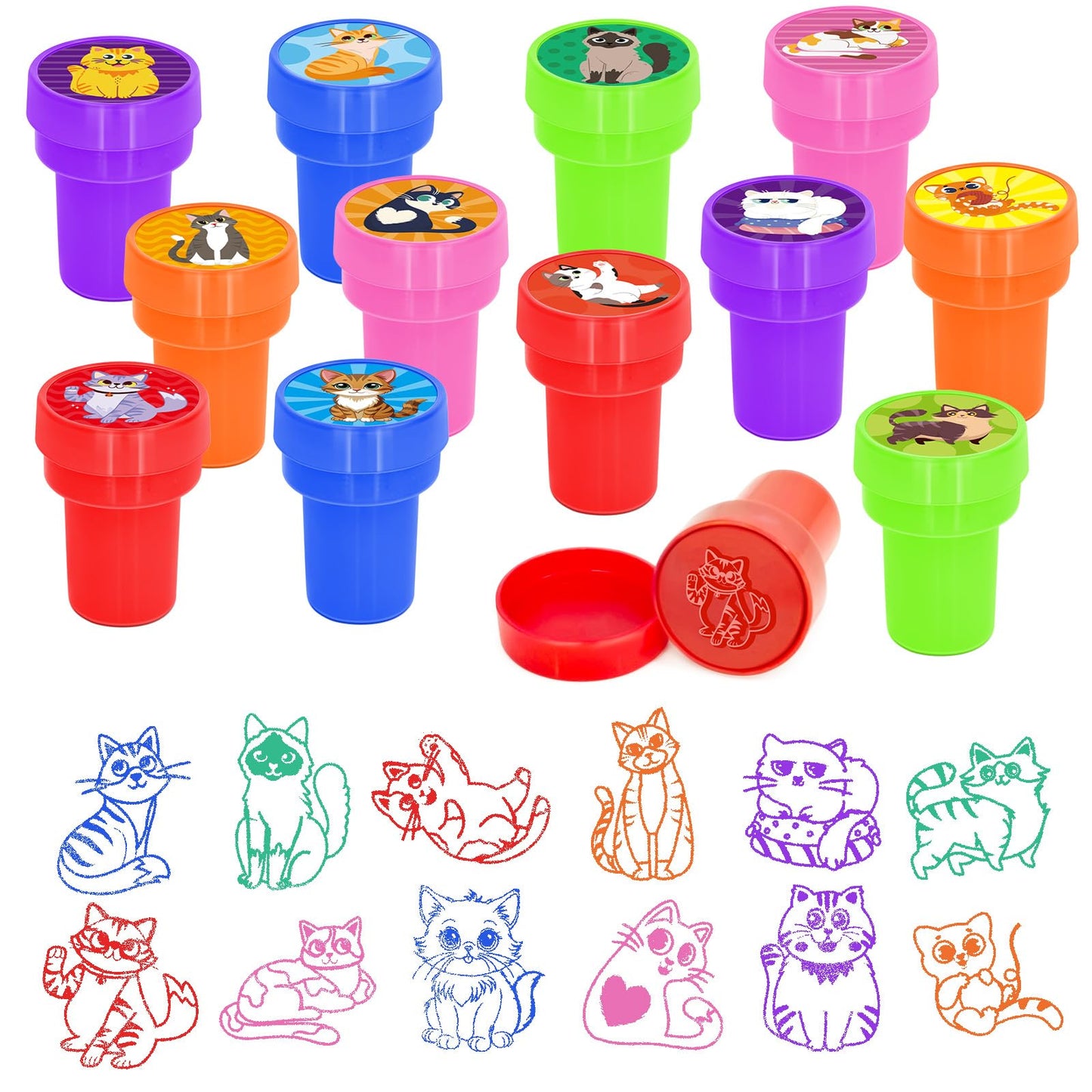 Cinrobiye 24Pcs Cat Party Stampers for Boys Girls,Pet Kitty Party Birthday Favors,Cats Goodie Bag Fillers, Classroom Rewards, Ca