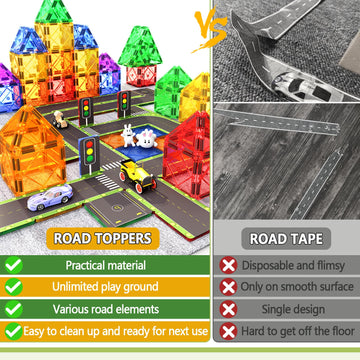 56Pcs Magnetic Tiles Road Toppers Set Kids Toys For 3 Year Old Boys And Girls Playing With Car Toys Preschool Learning Activitie