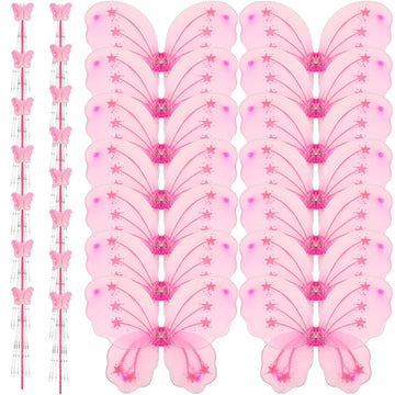 Chivao 15 Set Princess Fairy Wings Set 15 Pcs Butterfly Wings For Girls Butterfly Angel Wings 15 Pcs Fairy Wands Butterfly Costu