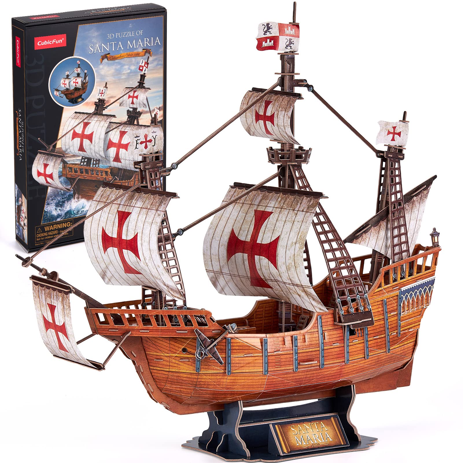 Cubicfun 3D Puzzles For Adults Santa Maria Ship Model Spanish Vessel Puzzles For Adults And Kids, Desk Decor Building Kits Brain Teaser Hobby Gifts For Women And Men, 204 Pieces