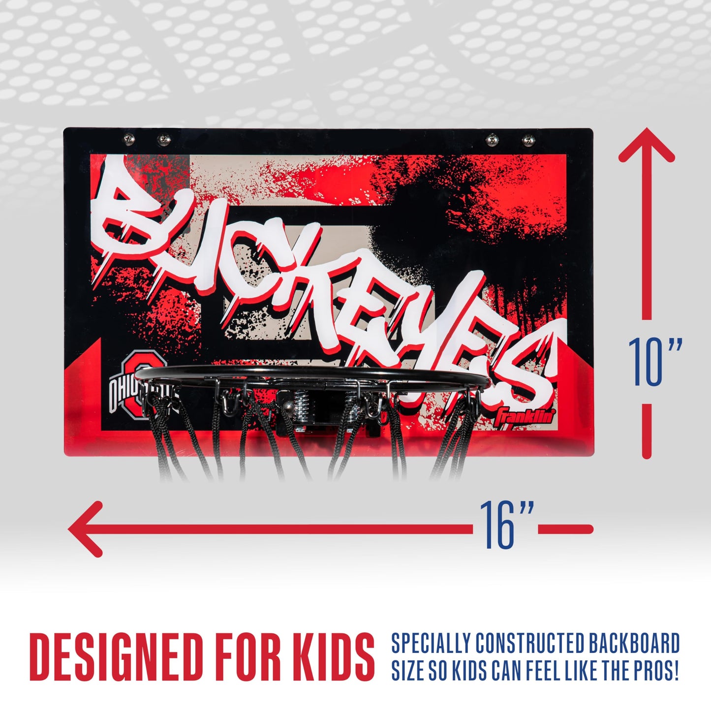 Franklin Sports Ohio State Over The Door Basketball Hoop - Kids Indoor Basketball Hoop With Mini Ball - Ohio State Fan Shop Toy For Bedroom + Office - Over The Door Set