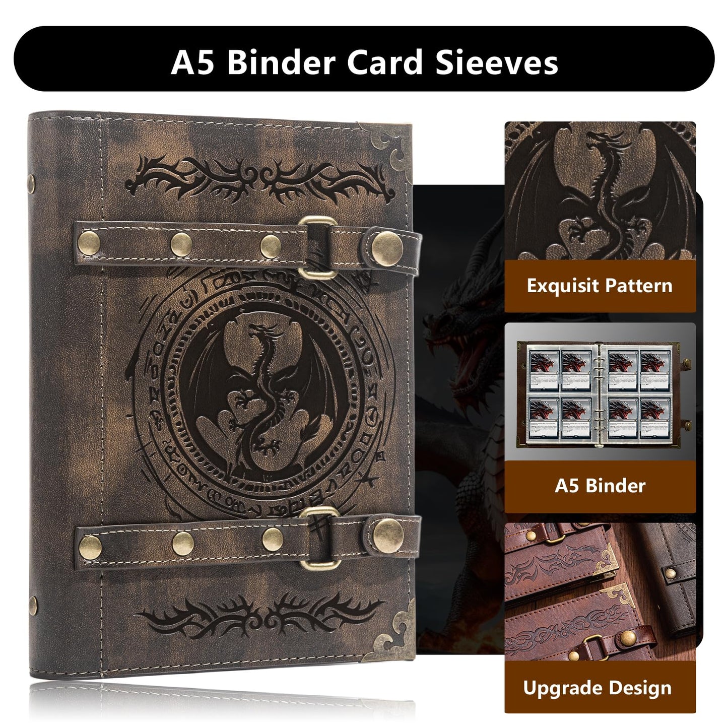 DDFE 4 Pocket Card Binder for 240 Cards enhanced Trading Card Binder Portable Card Collection Binder Collector Card Album Card Folder For MTG CG Sports Cards Game Cards(x3-Dragon Totem-Khaki)