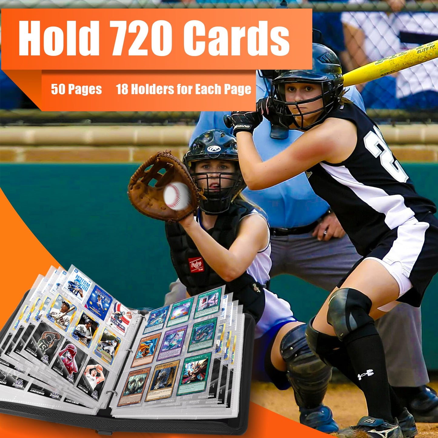 Kitoyz Trading Card Binder,900 Pockets Baseball Card Binder Holder For Cards Storage,Double Sided Pocket Pu Card Collection Bind