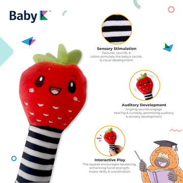 Baby K Rattle Socks & Wrist Rattles And Hand Rattle (Set C + Strawberry) - Newborn Toys For Baby Boy Or Girl - Brain Development Infant Toy - Hand And Foot Rattles Suitable For 3-6, 6-12 Months Babies