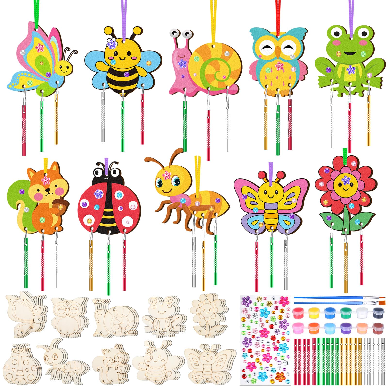 JellyArch Spring Wind Chime Making Kit for Kids Make Your Insect Own Wind Chime Wooden Ornaments for Girls and Boys DIY Insect C