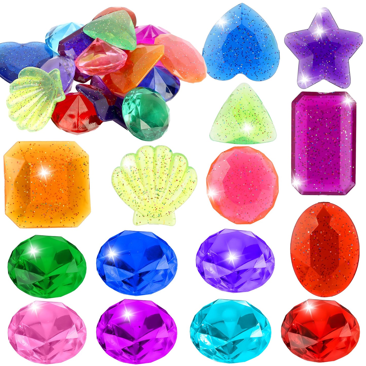 Diving Gem Pool Toys, Diving Gems For Pool For Kids, 16 Big Colorful Diamond Pirate Treasure Summer Underwater Gemstone Swimming