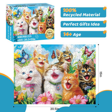 500 Piece Puzzles For Adults, Laughing Cats Large Piece Jigsaw Puzzle For Adults Kids Seniors,Recycled Cardboard Puzzle 500 Piec