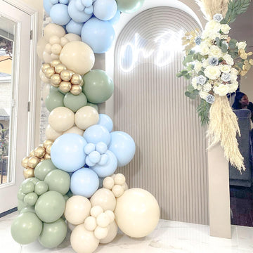 Sage Green Balloons Garland Arch Kit, Different Sizes 18 12 10 5 Inch Olive Green Sand White Metallic Gold Balloons For Jungle S
