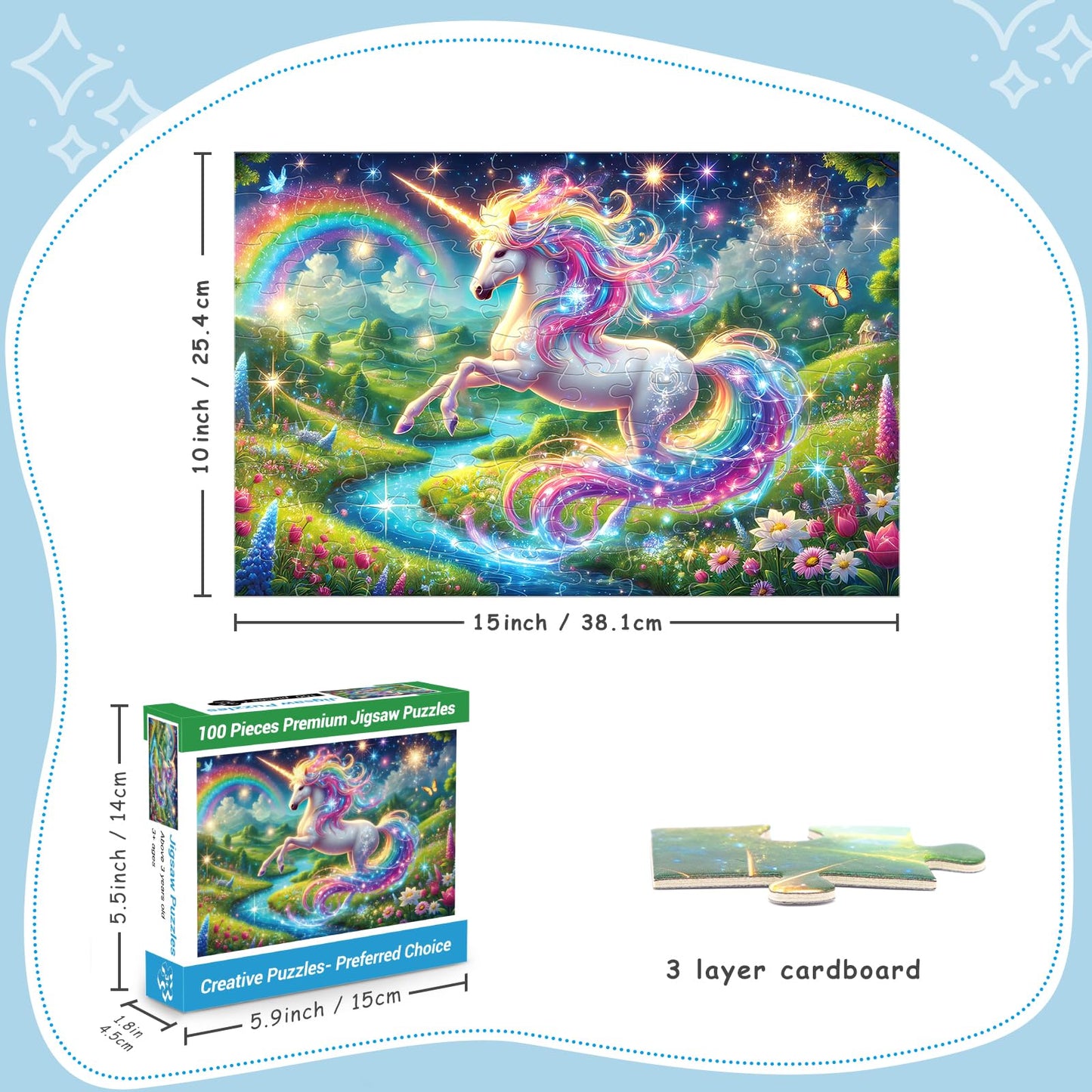 100 Piece Puzzles Raibow Unicorn Puzzle for Kids Ages 4-8 8-10, 100 Piece Jigsaw Puzzle for Adults Children Learning Educational