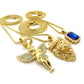 Fashion 21 Micro Colorful Gemstone, Angle, Lion Pendant 24'',30'' Box Chain 3 Necklace Set Gold Tone RC1413G (Blue)