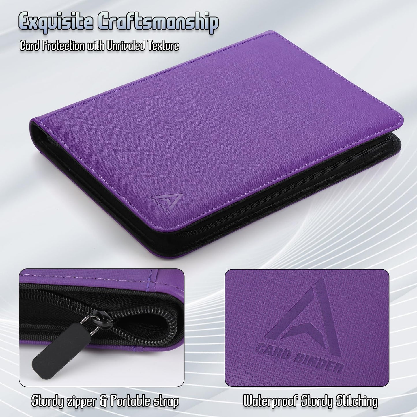 9 Pocket Trading Card Binder 540 Capacity with Zip Closure - enhanced Double Sided PU Leather Card Protector  Hold & Organize Cards for TCG  MTG  Sports Cards (Purple)