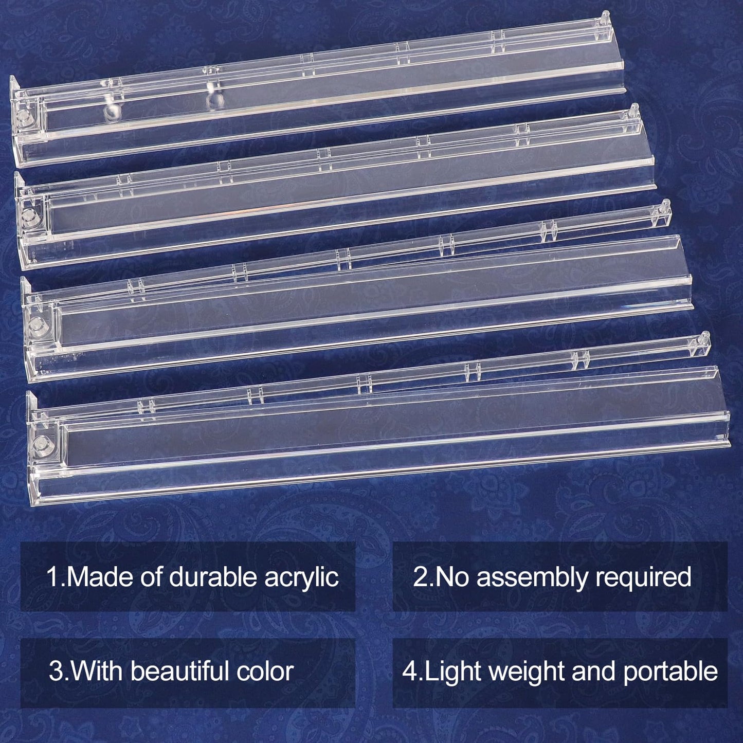 GUSTARIA Mahjong Tile Rack & Pusher Set, Clear Acrylic, 18 x 3.2 x 1.2 inches, Modern American Majiang, Set of 4, White