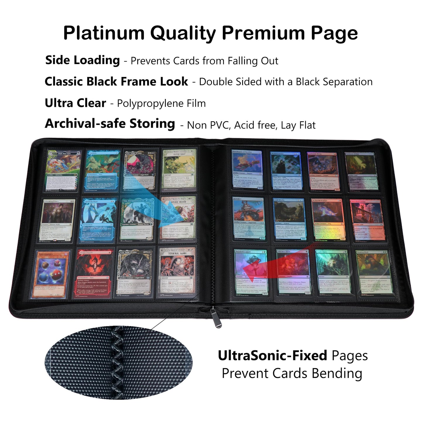 Rayvol enhanced 12-Pocket 720 Card Binder  Ringless Trading Card Album Folder - Side Loading Black Page Pocket Binder for TCG -Forest Green