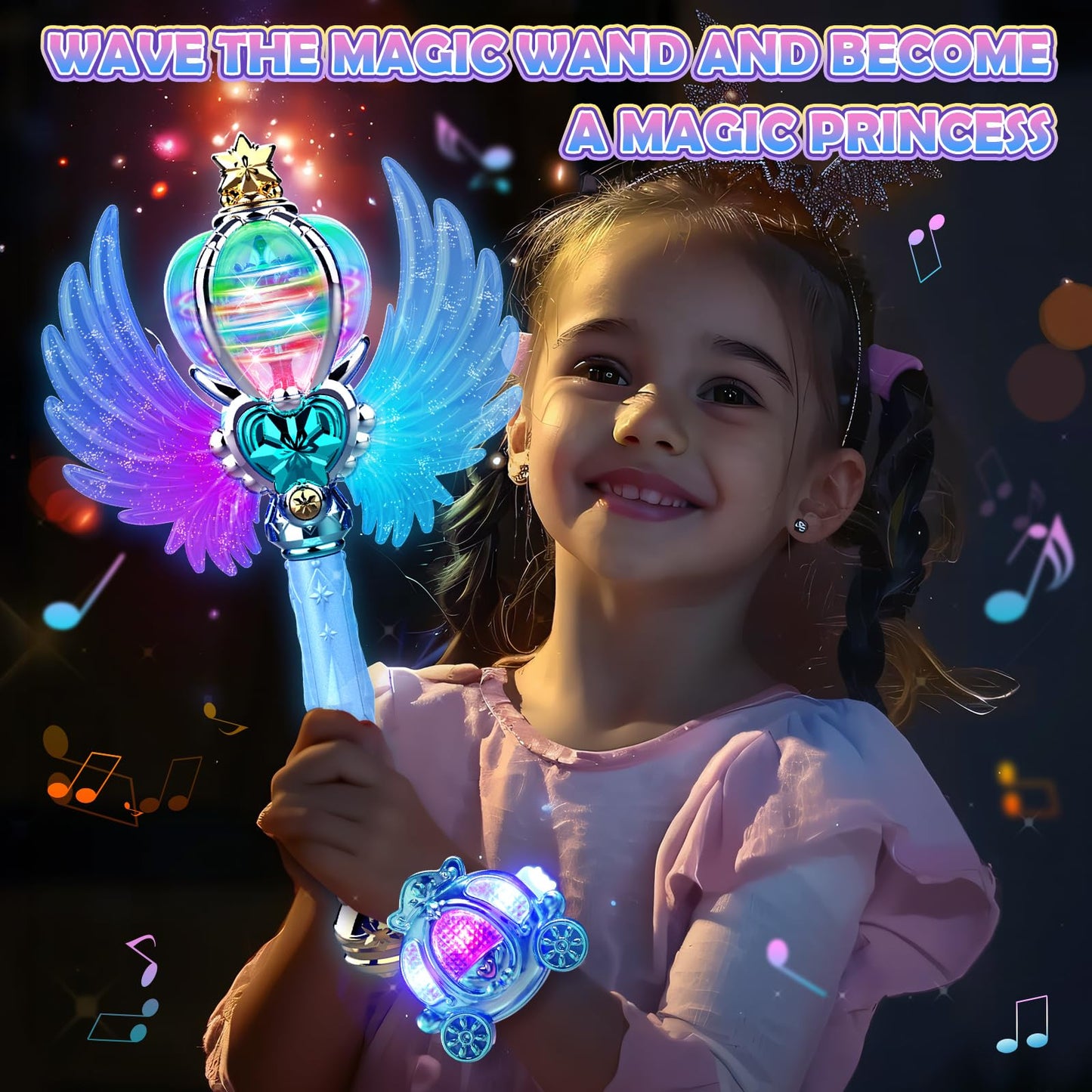 Skirfy Princess Toys For Girls, Magic Wand For Kids, Fairy Wand Girls Toys With Spinning Led Light And Magic Sound, Cool For Gir