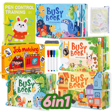 Flybean Busy Book for Toddler 3-5, Preschool Learning Activity Toys, Montessori Quiet Book, Writing Practice & Sticker Book, Edu