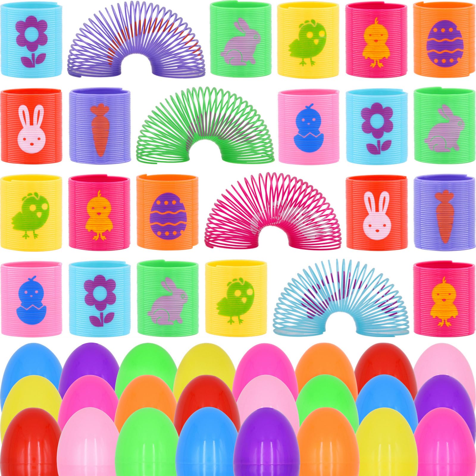 Howzcci 24 Pcs Easter Mini Coil Springs Toys Magic Spring Toys with 24 Pcs Plastic Easter Eggs for Kids Boys Girls Easter Basket