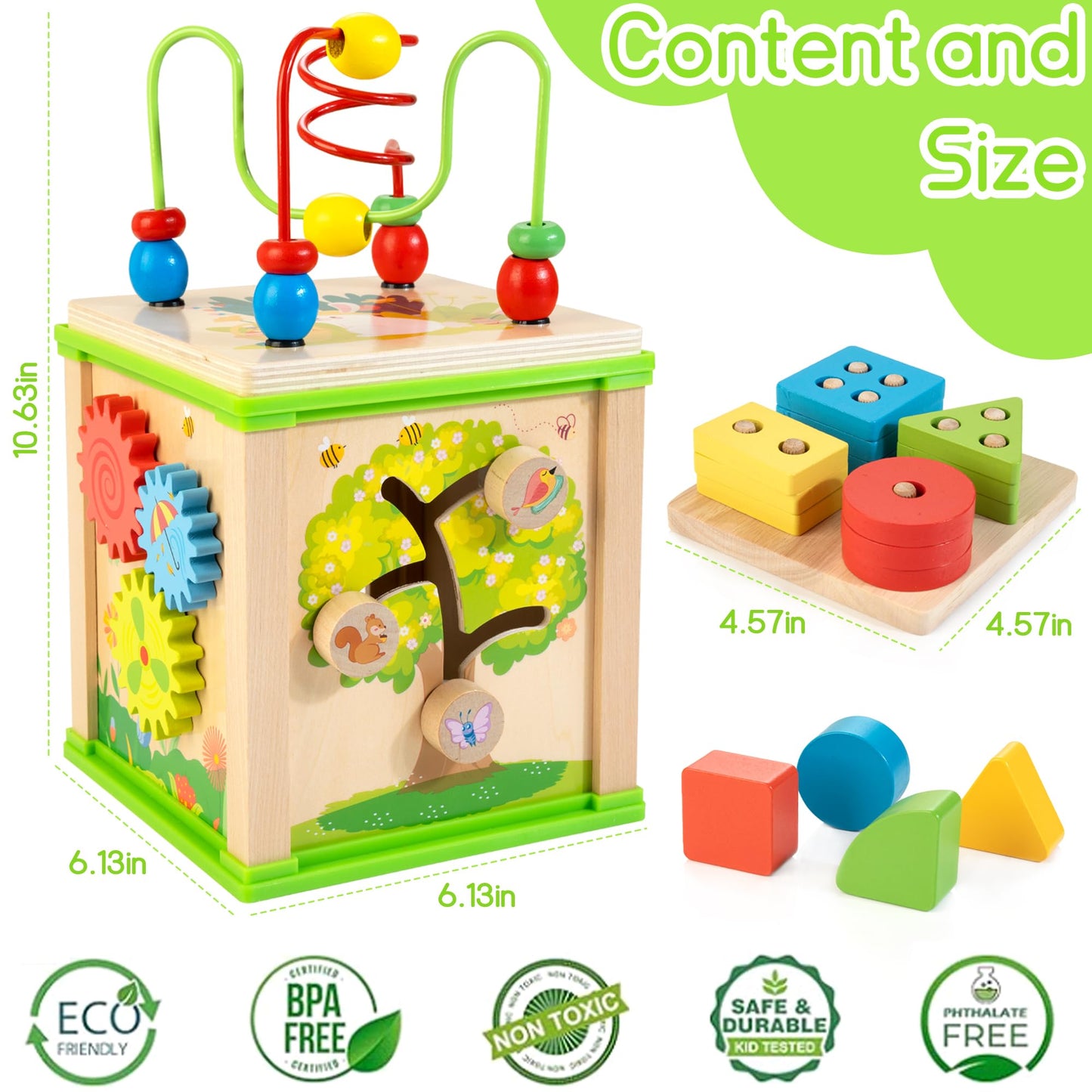 Woodmam Wooden 7-In-1 Activity Cube| Montessori Toys For 1 2 3 Year Old Toddlers| Baby Educational Developmental Toys |One Year Old Boys Girls First Birthday Gifts |Bonus Sorting & Stacking Board