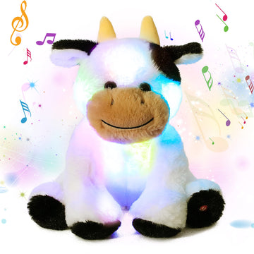 Cuteoy Musical Plush Cow Stuffed Animal Soft Glowing Led Light-Up Nightlight Toys Singing Lullabies Birthday Christmas Plushies Gifts For Kids Boys Girls,10'