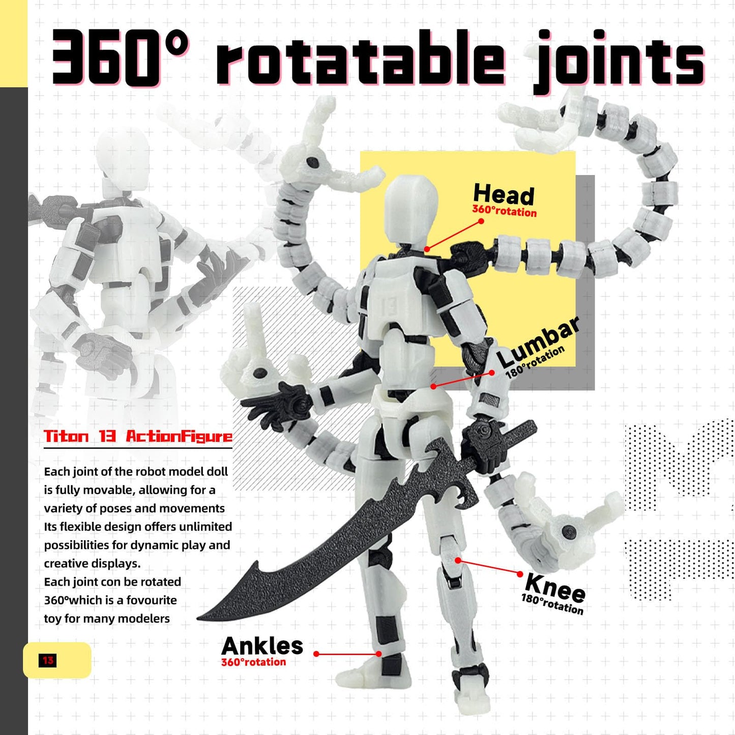 Already Assembled T13 Action Figure Accessories,T13 Multi-Jointed Movable,for Collectors Desktop Decorations t-13 Movability 3D