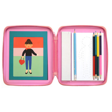 Petit Collage On-The-Go Design & Draw Activity Set - Reusable Magnetic Dress Up Toy For Kids With Kids Drawing Pad - Creative To