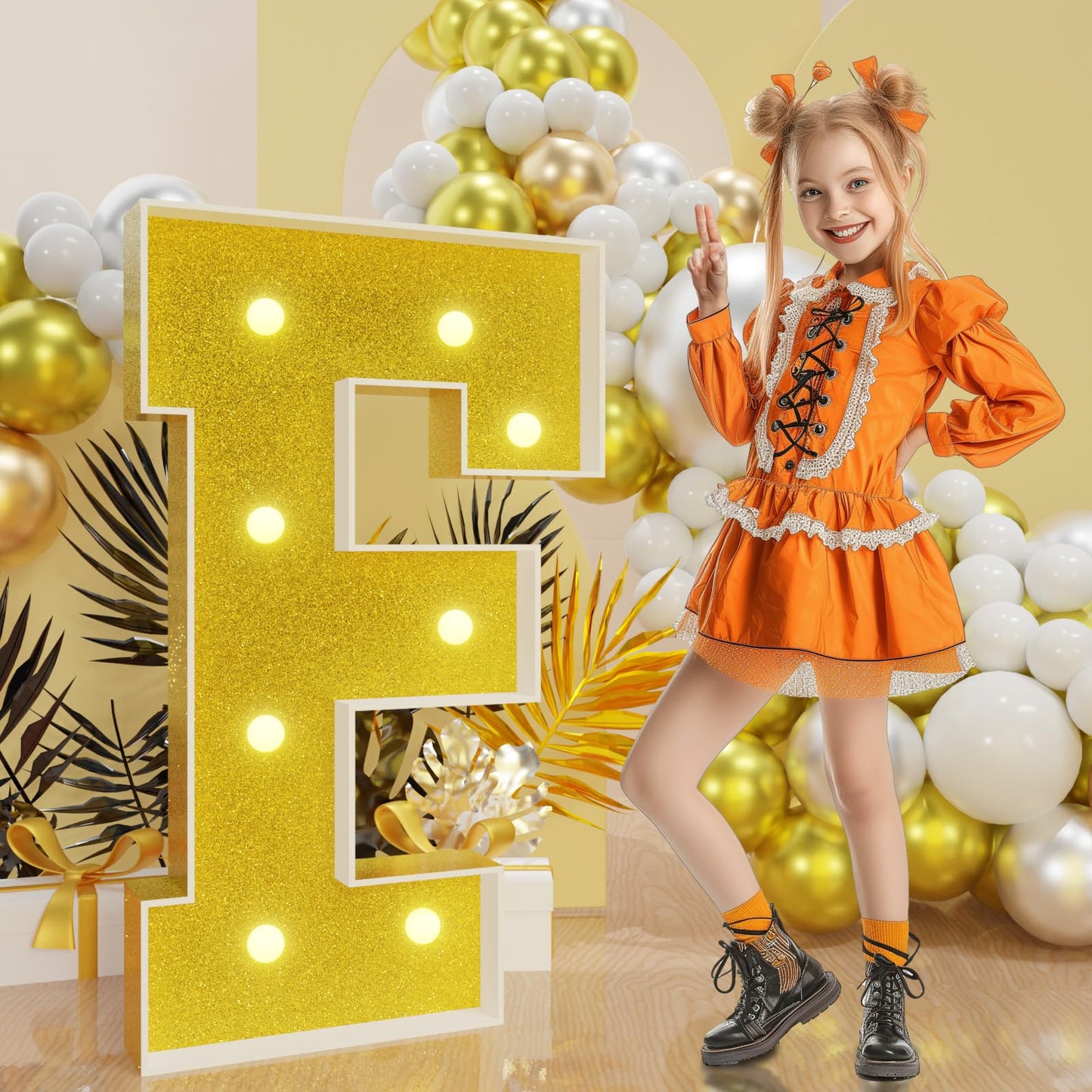 Imprsv Marquee Letters Gold 3Ft: Golden Party Decor - Light Up Letter F Large 3 Feet Tall - Party Decorations Letter For Birthda
