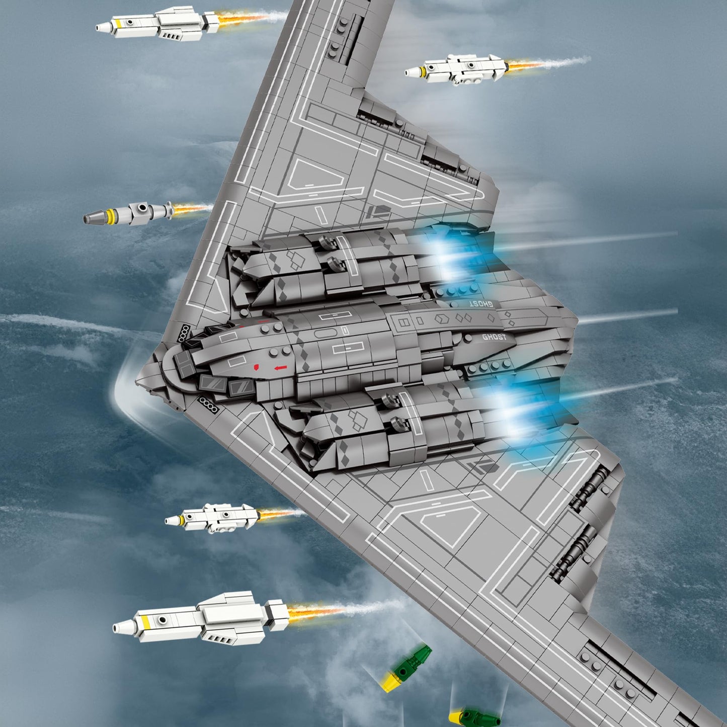 HI-REEKE Fighter Jet Building Block Set, B2 Bomber Military Plane Toy for Teen