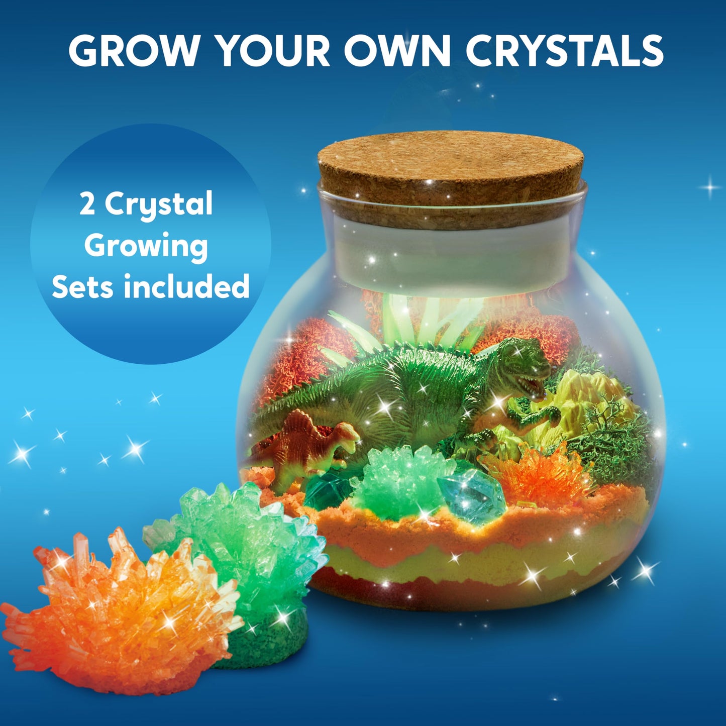 Klever Kits Dinosaur Crystal Terrarium Craft Kit for Kids - 16.3cm, LED Night Light, Model 60157, Perfect Birthday Gift
