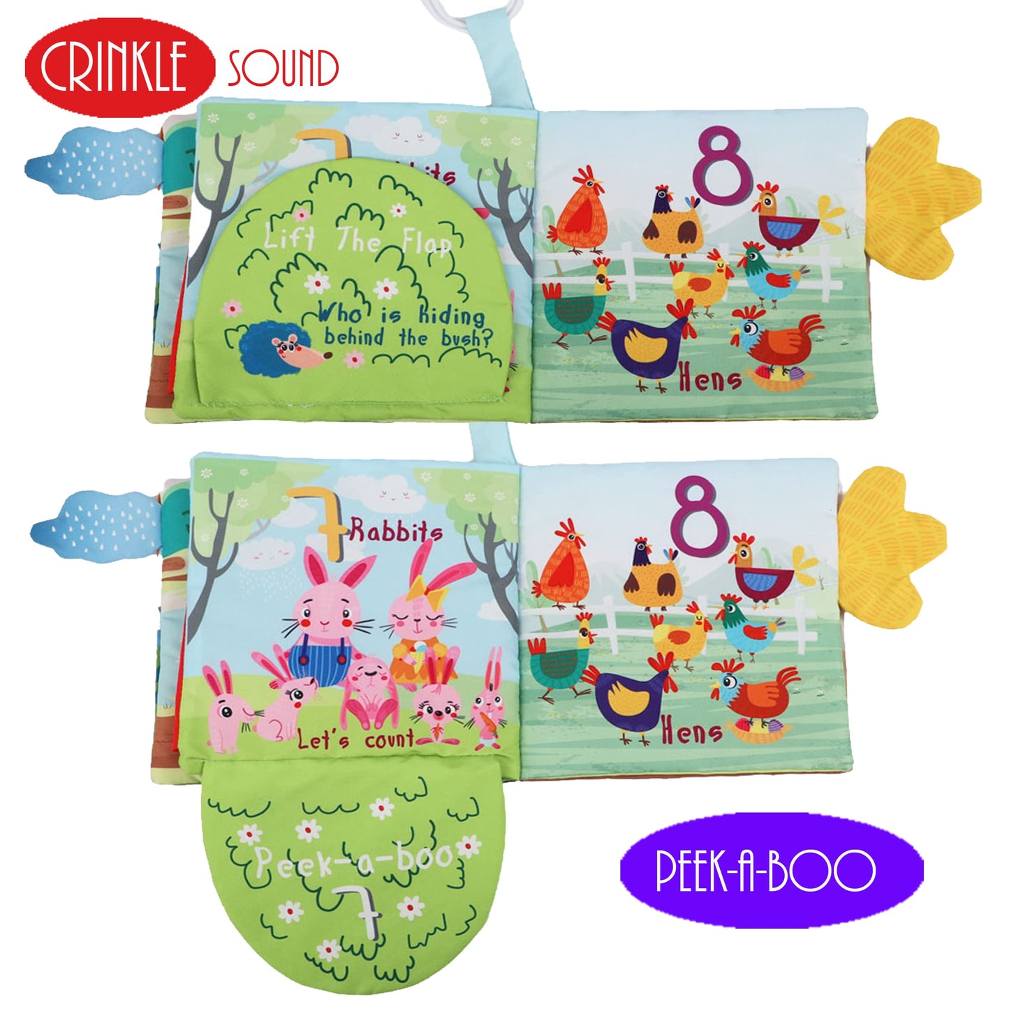 Touch And Feel Cloth Crinkle Books For Babies Infant, Baby Books Toys 0-3-6-12-18 Months, Christmas Shower Baby Gift, High Contr
