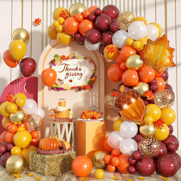 Biapian Fall Balloon Garland Arch Kit, 118 Pcs Burgundy Yellow Orange Red Gold Balloons Gold Confetti Leaf Pine Cones Foil Ballo