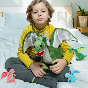 Tezituor 7 Pcs Dragon Stuffed Animals, 22'' Mommy Dragon Plush With 4 Baby Dragons And 2 Eggs, Stuffed Dragon Toys For Kids, Dinosaur Stuffed Animal Gifts For Boy Girl On Christmas Birthday Decoration