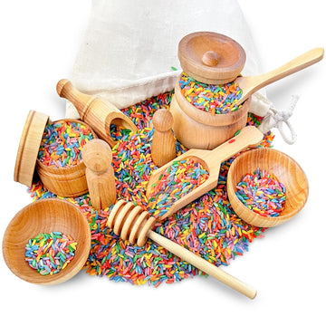 10 Piece Wooden Tool Sets For Sensory Bins, Wooden Sensory Tool Sets 10 Pieces