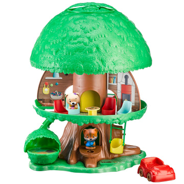Timber Tots: The Magic Tree House - 16pc Nature Playset, 2 Animal Figurines, Toy Car & Furniture Accessories, Pop-Up Room Reveal