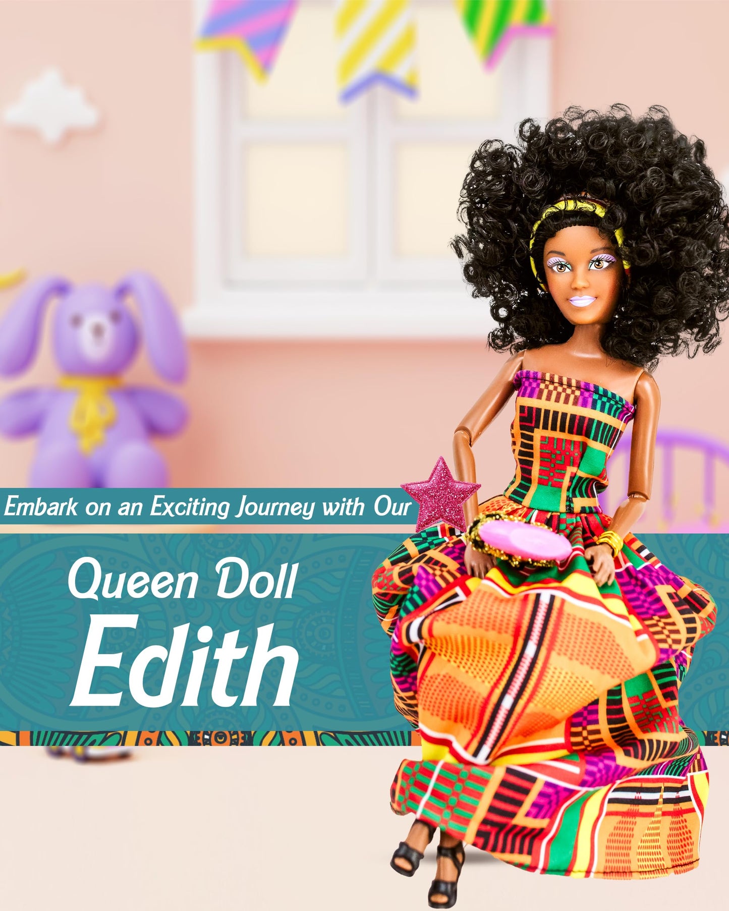Koolorez: Edith - Our Queens Black Doll Set - Brown/Black Afro Doll W/Movable Joints - Lovely 12.5'' Dark Skin & Diversity Dolls