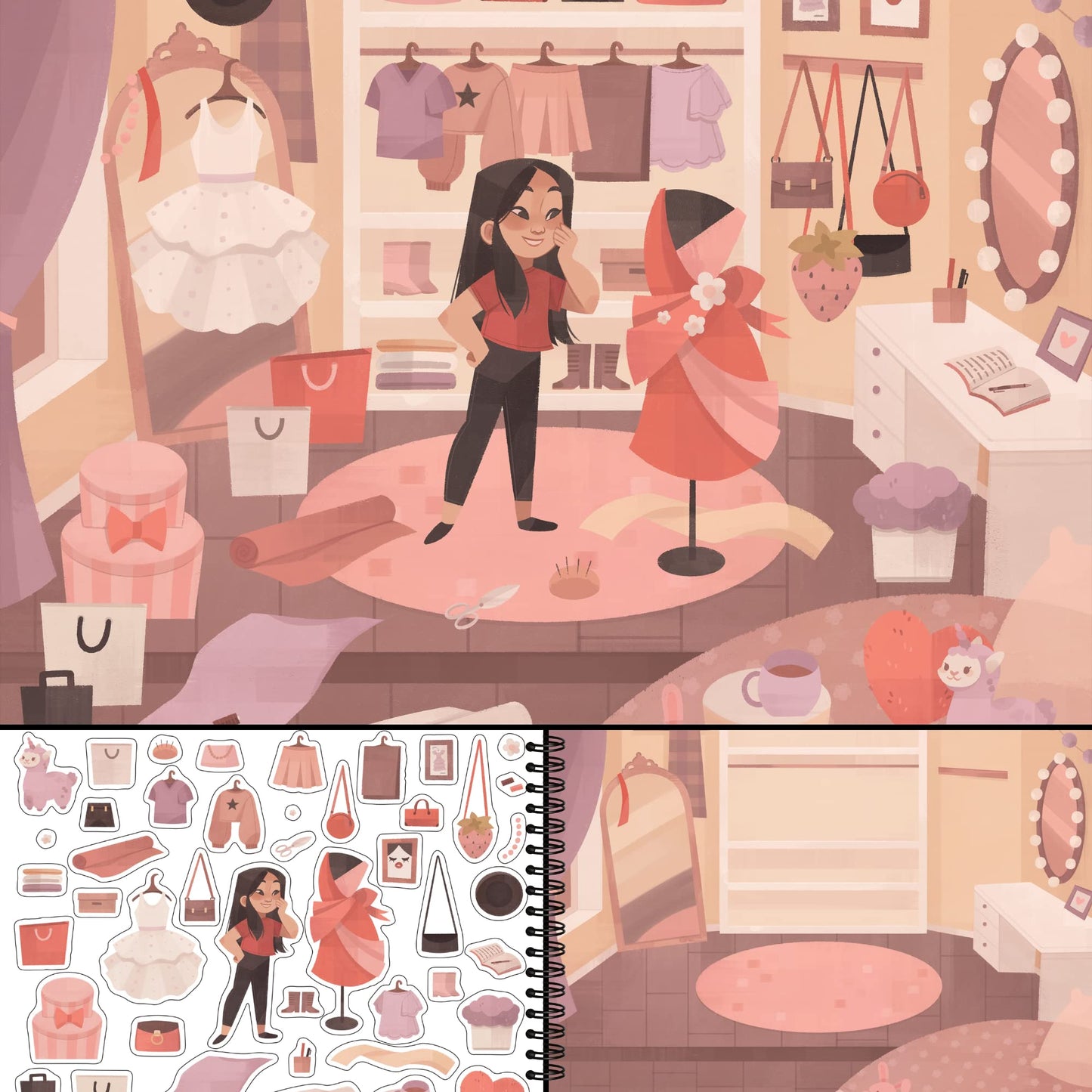 All The Different Rooms Fashion Sticker + Coloring Book For Girls And Boys (500+ Stickers & 12 Scenes) By Cupkin - Side By Side