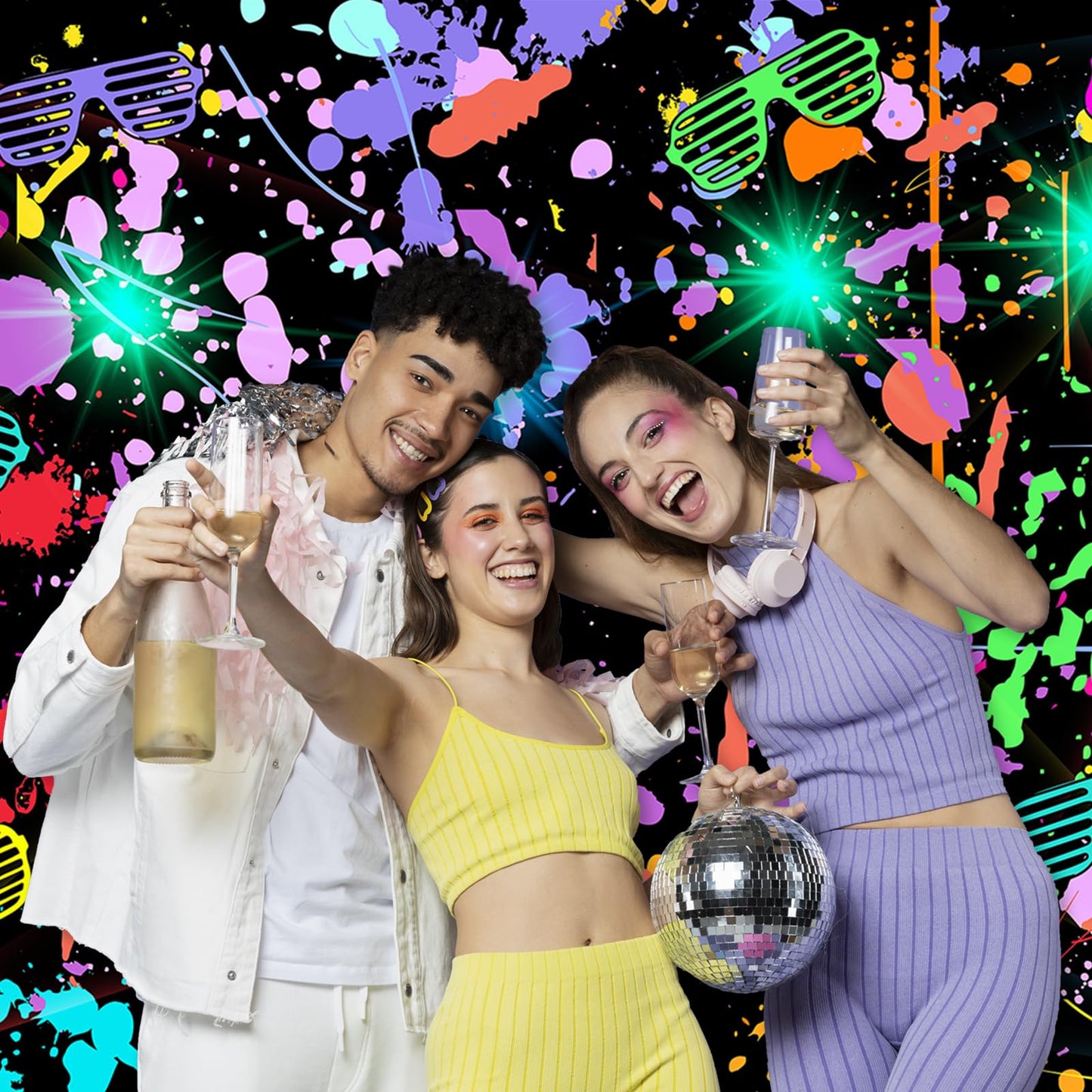 Avezano Neon Glow in The Dark Backdrop Paint Splatter Graffiti Glow Party 80s 90s Themed Birthday Background Colorful Neon Party