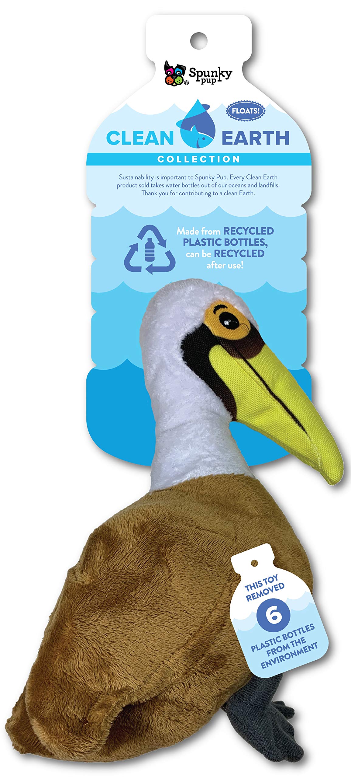 Spunky Pup Clean Earth Plush Pelican - Large, Brown, Made from 100% Recycled Water Bottles, Model 7206